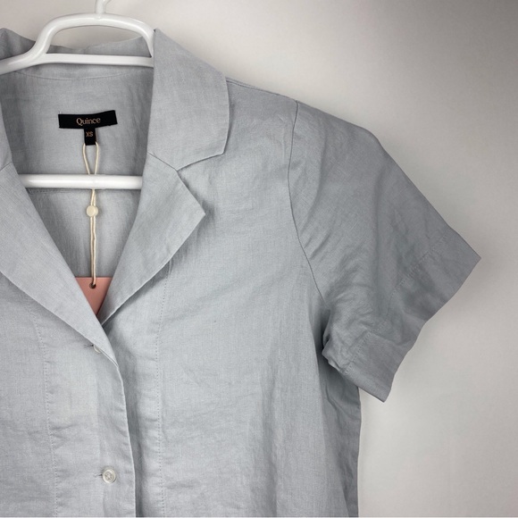 NWT Quince Women's 100% European Linen Short Sleeve Shirt XS Button Up Blue Mist - Picture 4 of 14